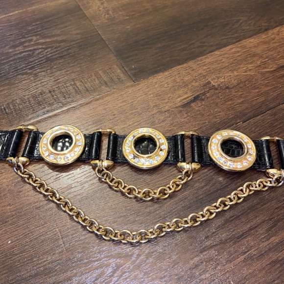 Y2K VINTAGE STREETS AHEAD CROC LEATHER BELT EMBELLISHED CHAINS RHINESTONES SZ S main image 9